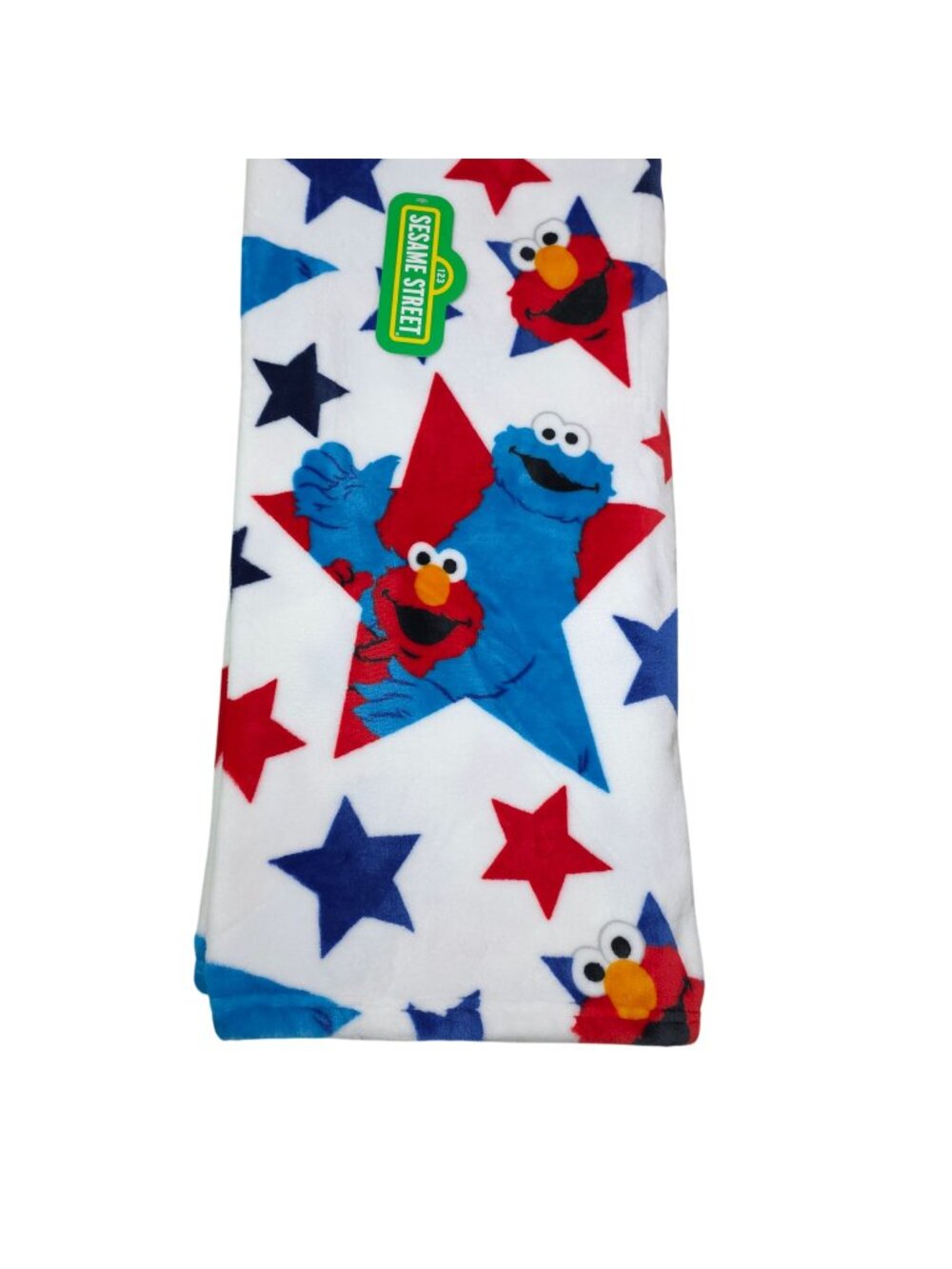 Sesame Street Elmo Plush Throw Blanket 50" X 60" Cookie Monster Stars Blue Red